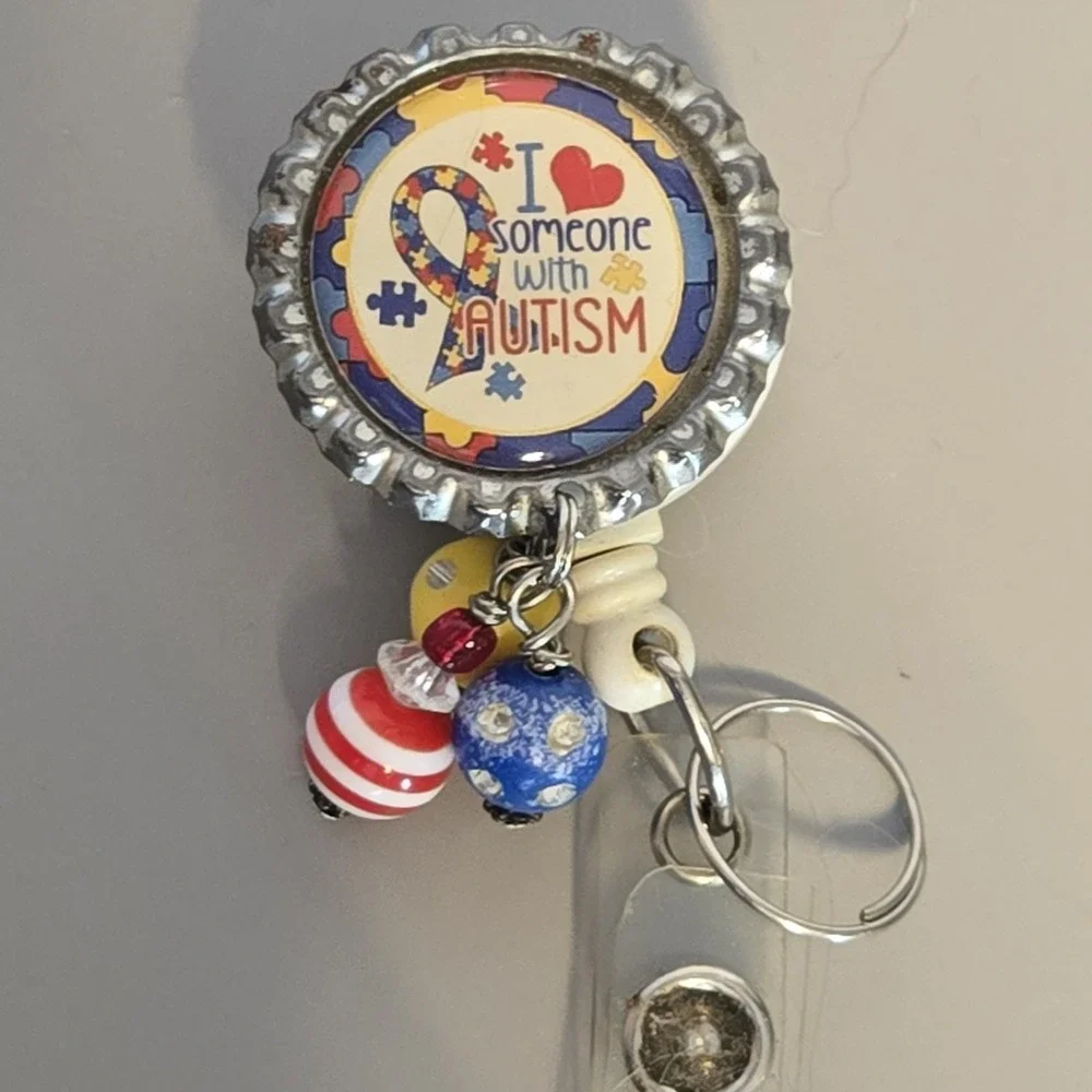 I Love Someone With‎ Autism Bottle Cap  Badge Reel, ID Holder,